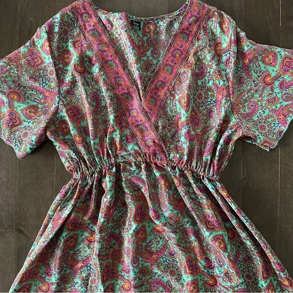 Zury Womens Dress Pink Floral Silk Ruffle Hi Low Cottage Peasant Boho One Size - Picture 2 of 8